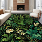 Vibrant Green Fern Floral Garden Design Rug