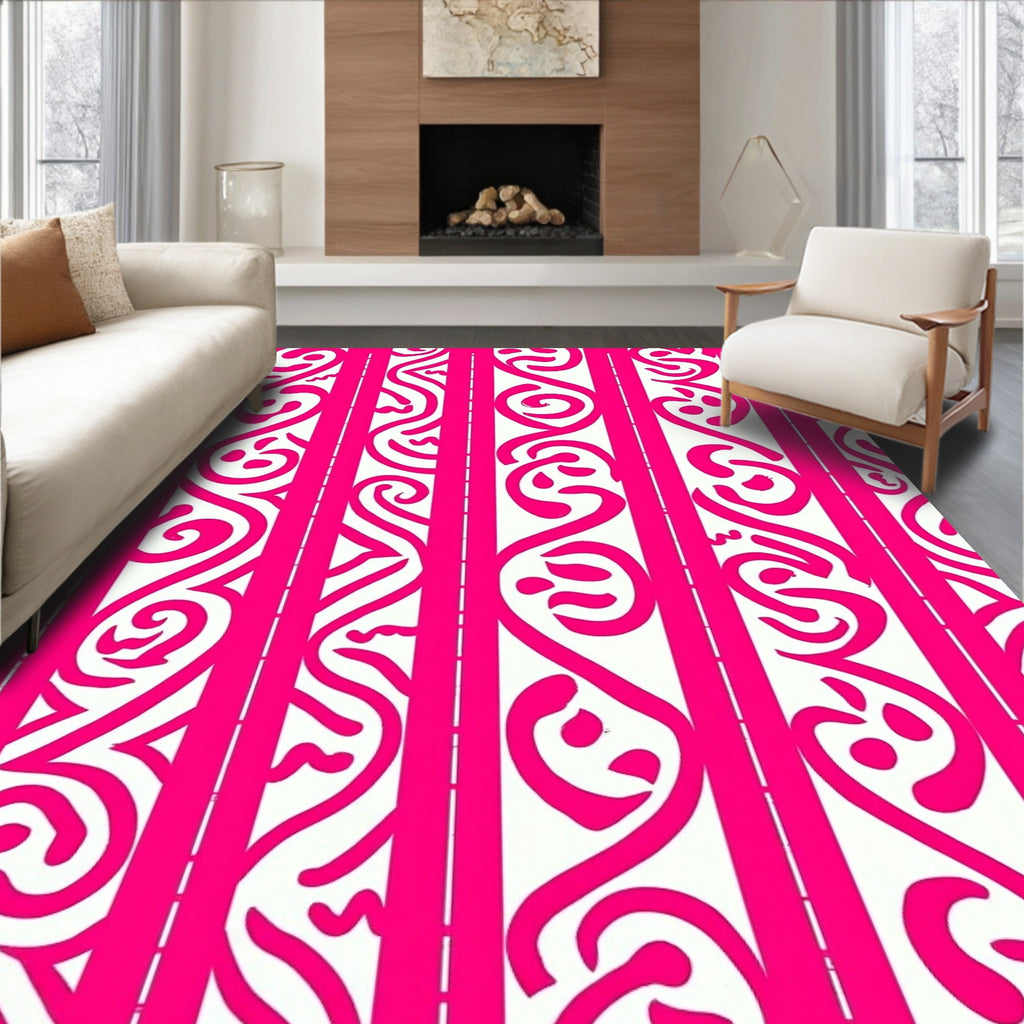 Hot Pink Abstract Swirl Pattern Rug