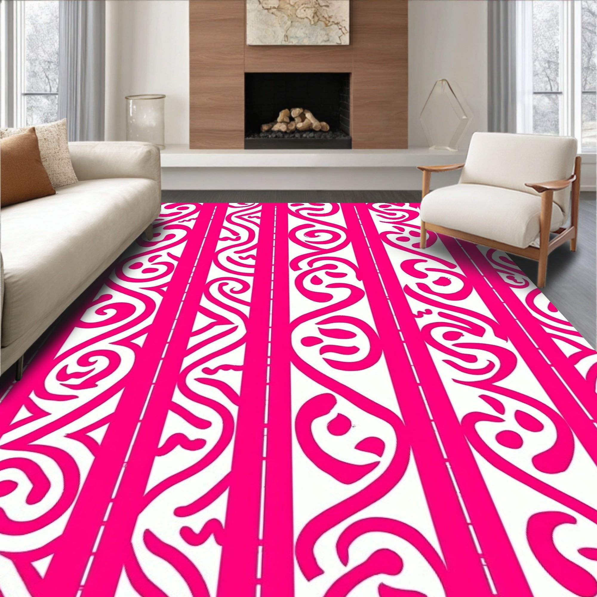 Hot Pink Abstract Swirl Pattern Rug