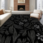 Dark Gray Leafy Pattern Rug