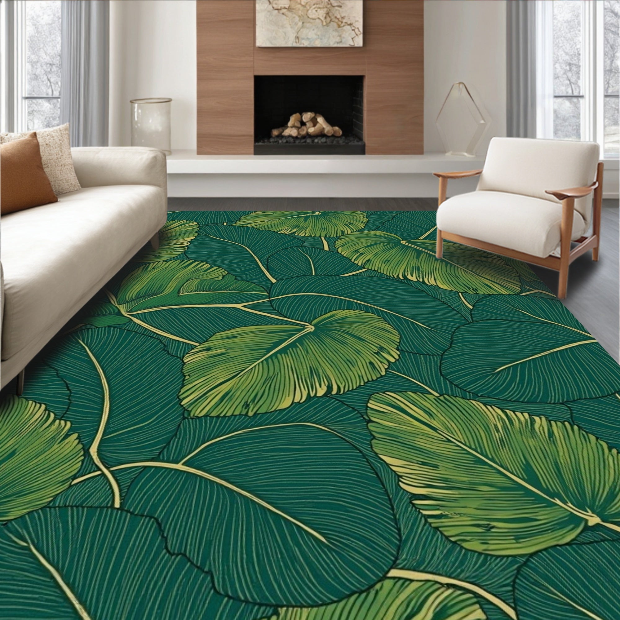 Tropical Leaf Line Art Rug