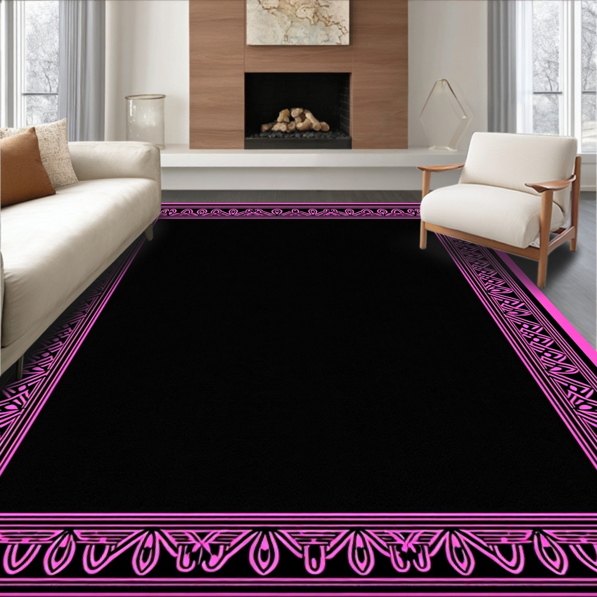 Bold Pink Geometric Frame Rug