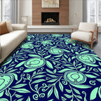 Dark Navy Mint Fruit And Leaf Pattern Rug