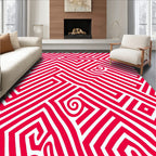 Bold Red Geometric Labyrinth Rug