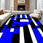 Modern Geometric Blue Black White Pattern Rug