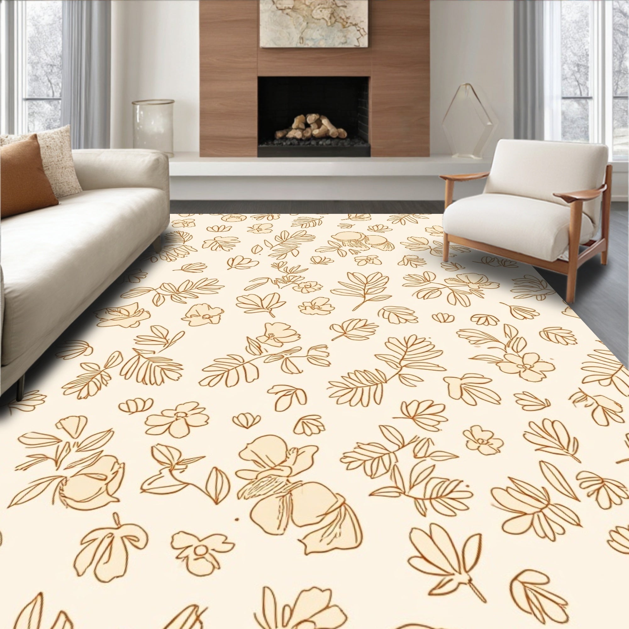 Delicate Floral Outline Pattern Rug