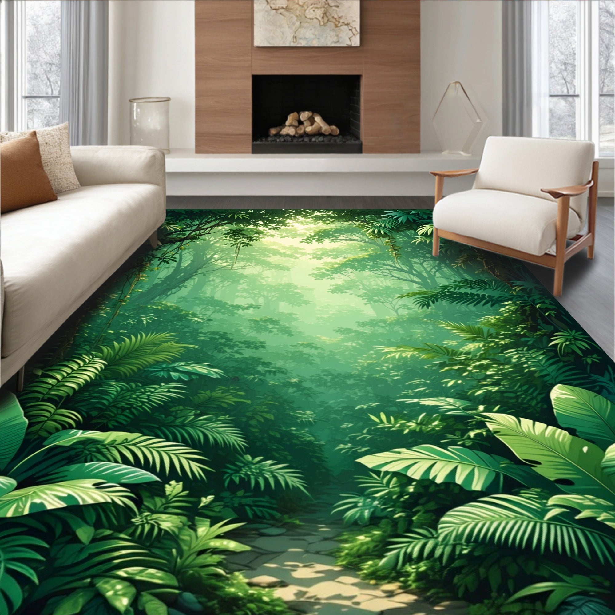 Lush Green Forest Canopy Rug