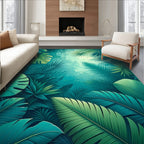 Lush Tropical Jungle Leaf Pattern Rug