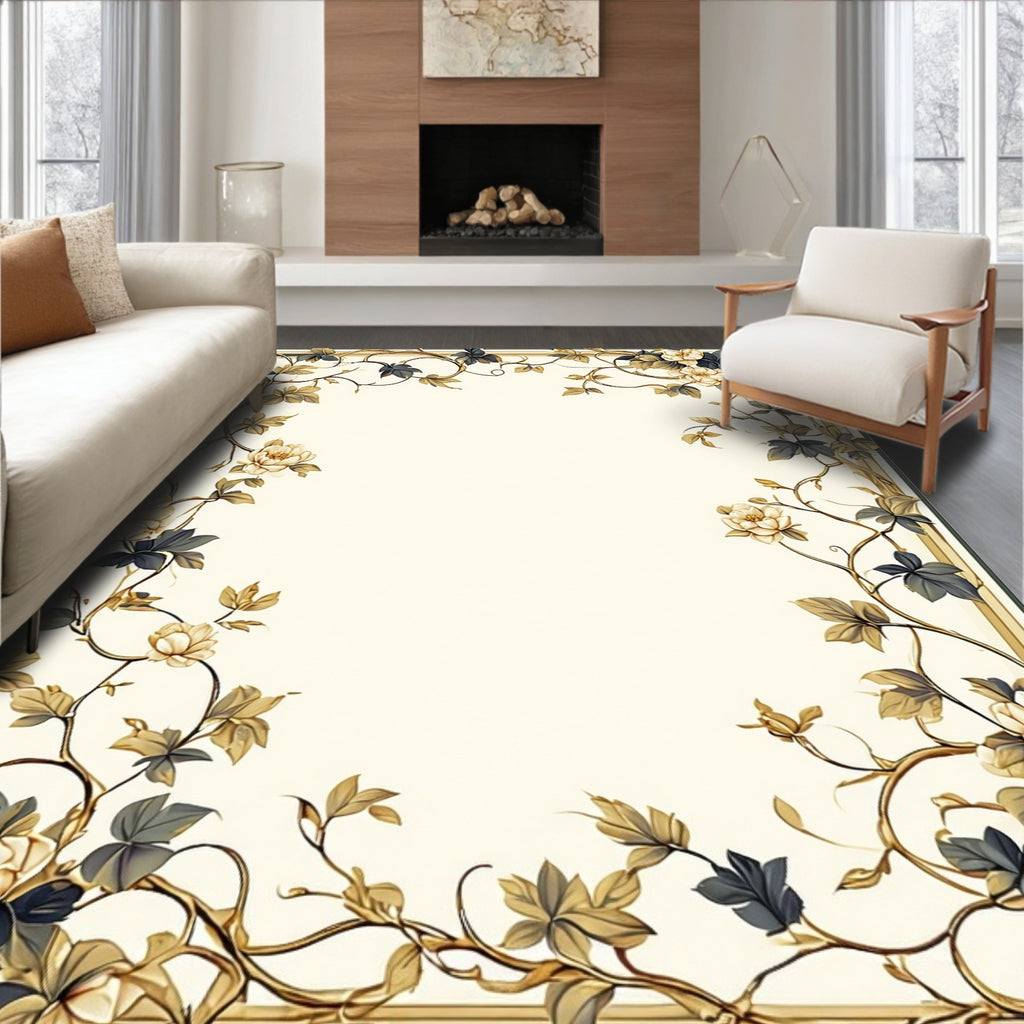 Elegant Floral Vine Scrollwork Design Rug