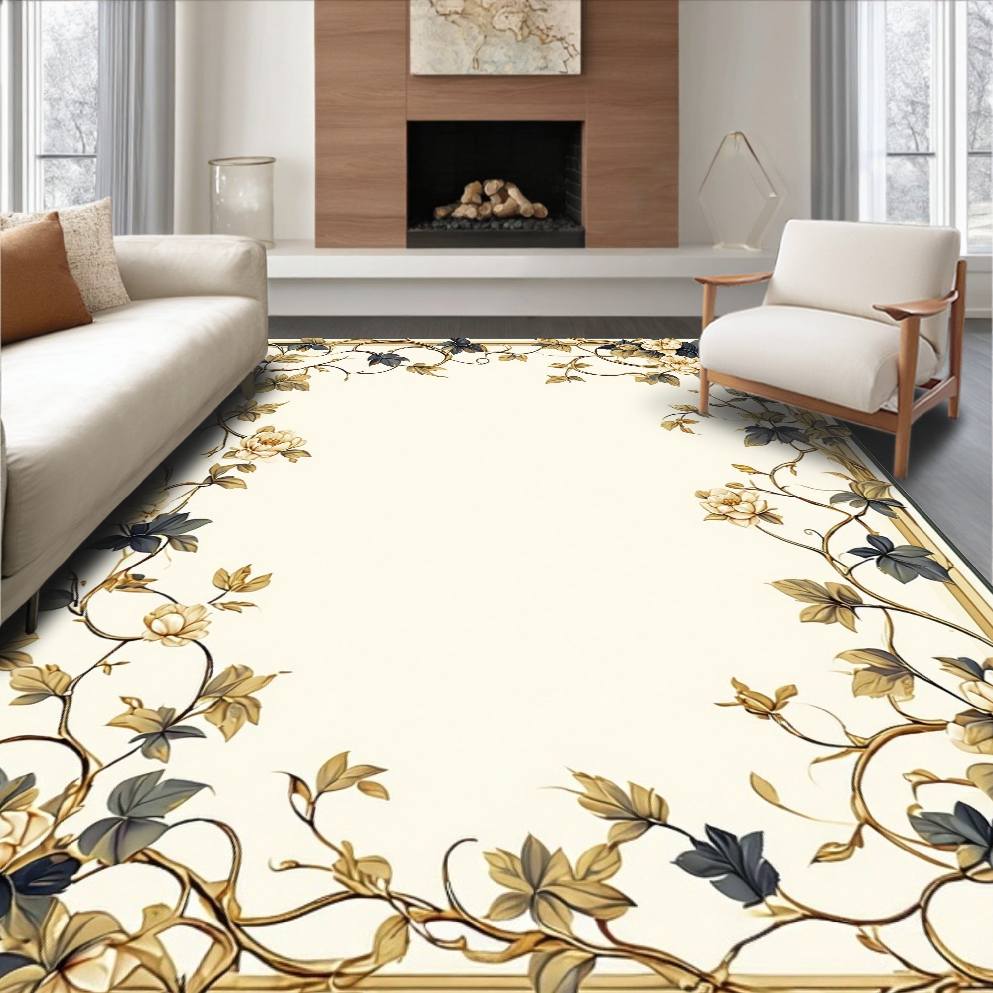 Elegant Floral Vine Scrollwork Design Rug