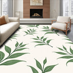 Green Leaf Branches Cream Background Rug