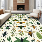 Whimsical Insects Botanical Garden Pattern Rug