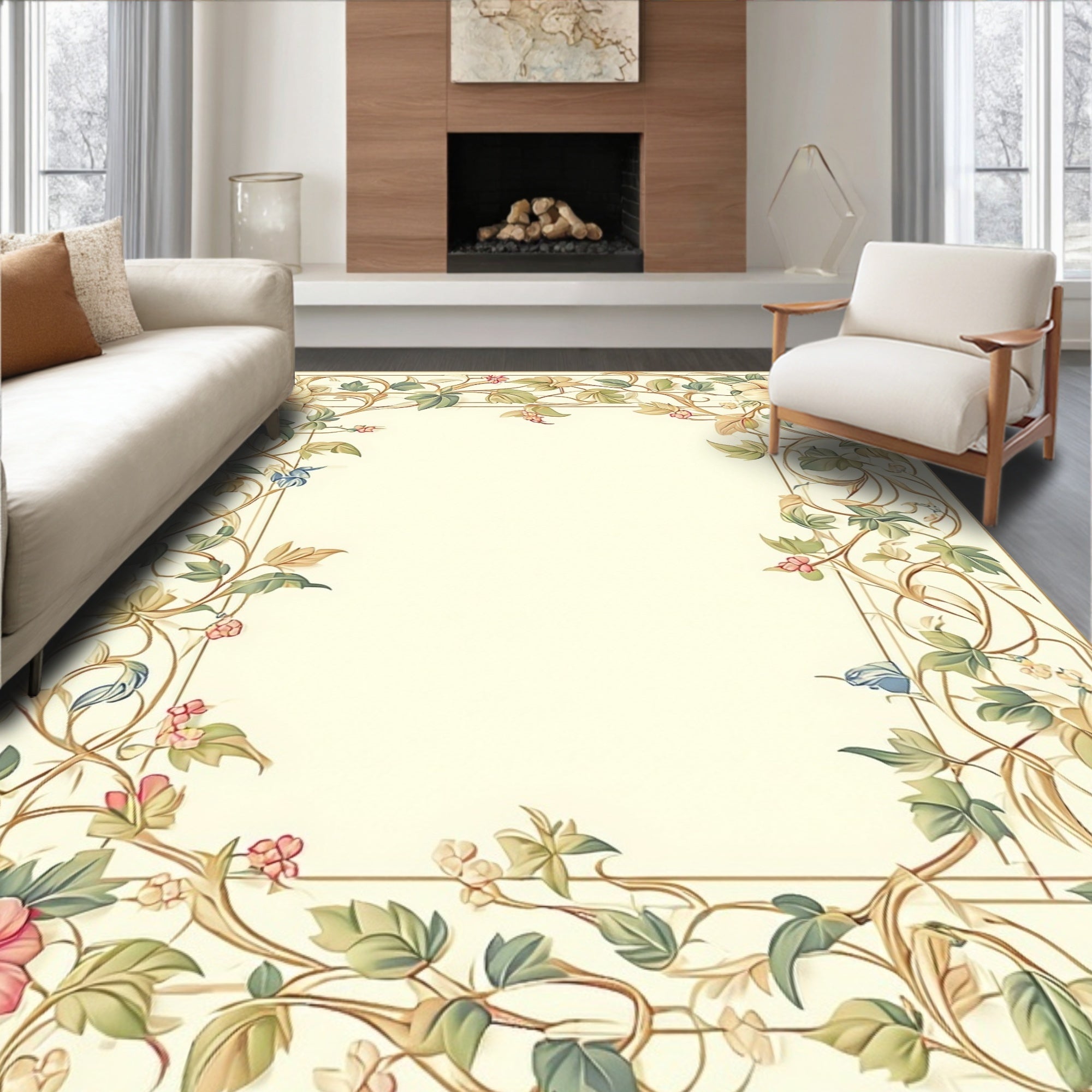 Botanical Vine Floral Scroll Pattern Rug