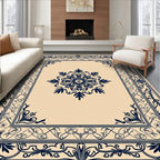 Navy Classic Floral Medallion Border Rug
