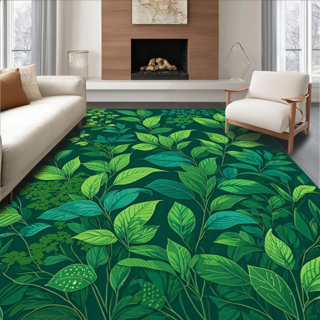 Lush Green Foliage Pattern Rug