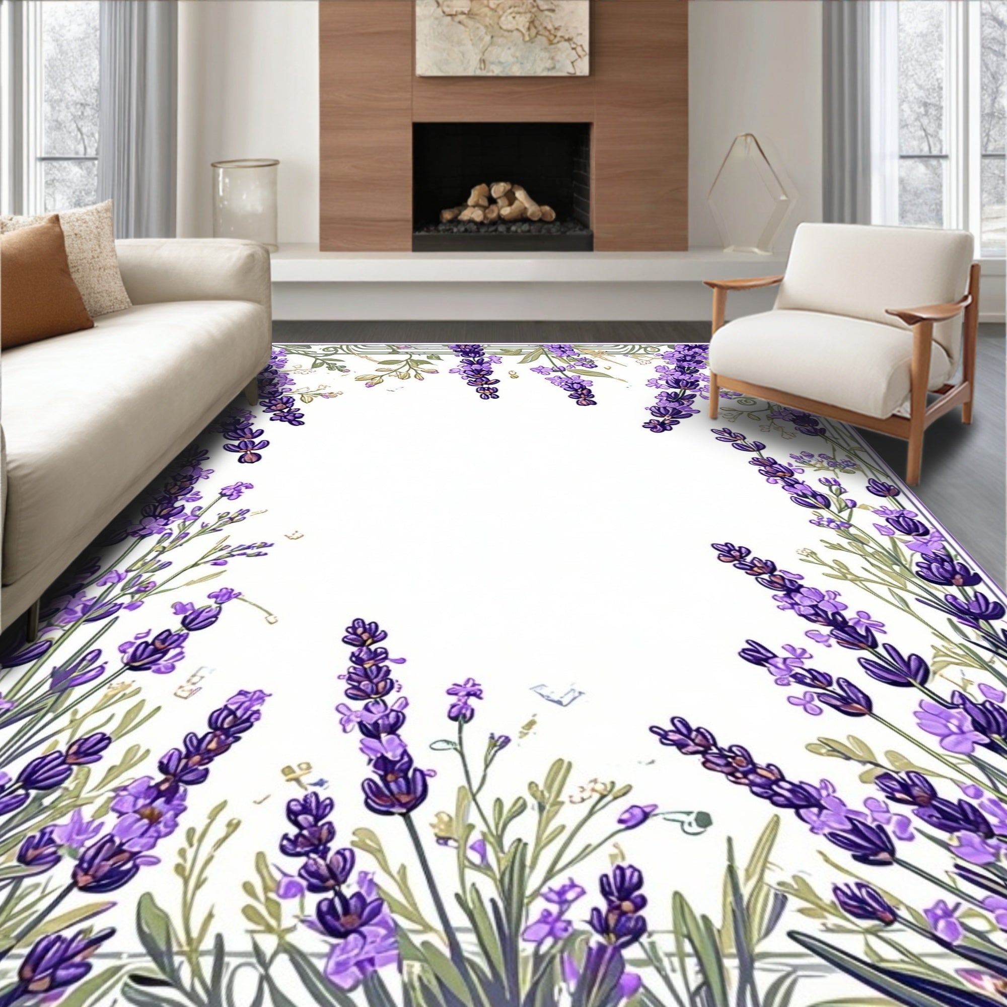 Purple Lavender Floral Nature Design Rug