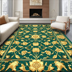 Ornate Floral Emerald Gold Rug