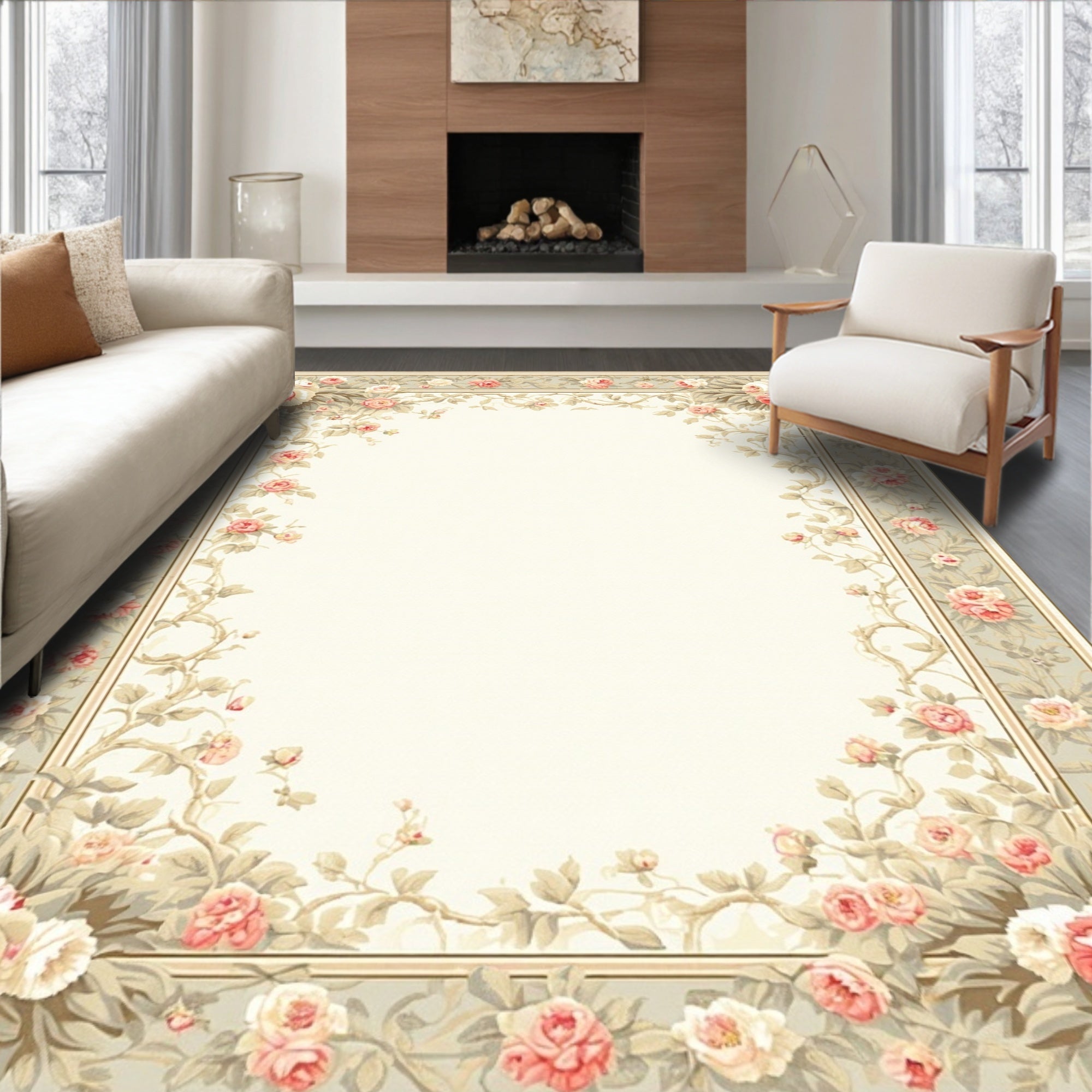 Vintage Floral Border Design Rug