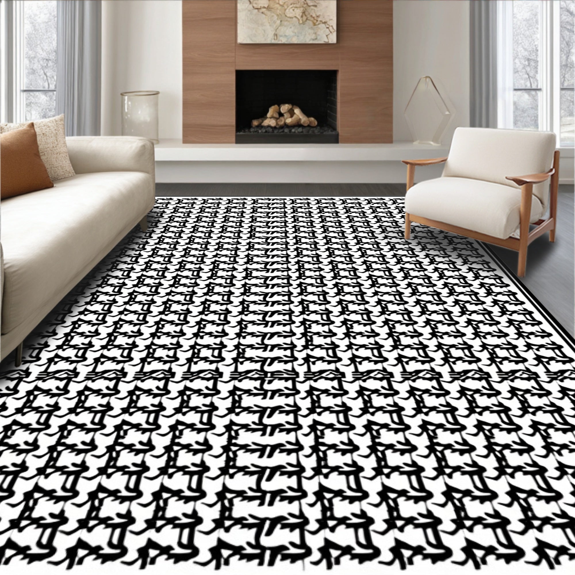 Black Whiplike Patterned Modern Rug