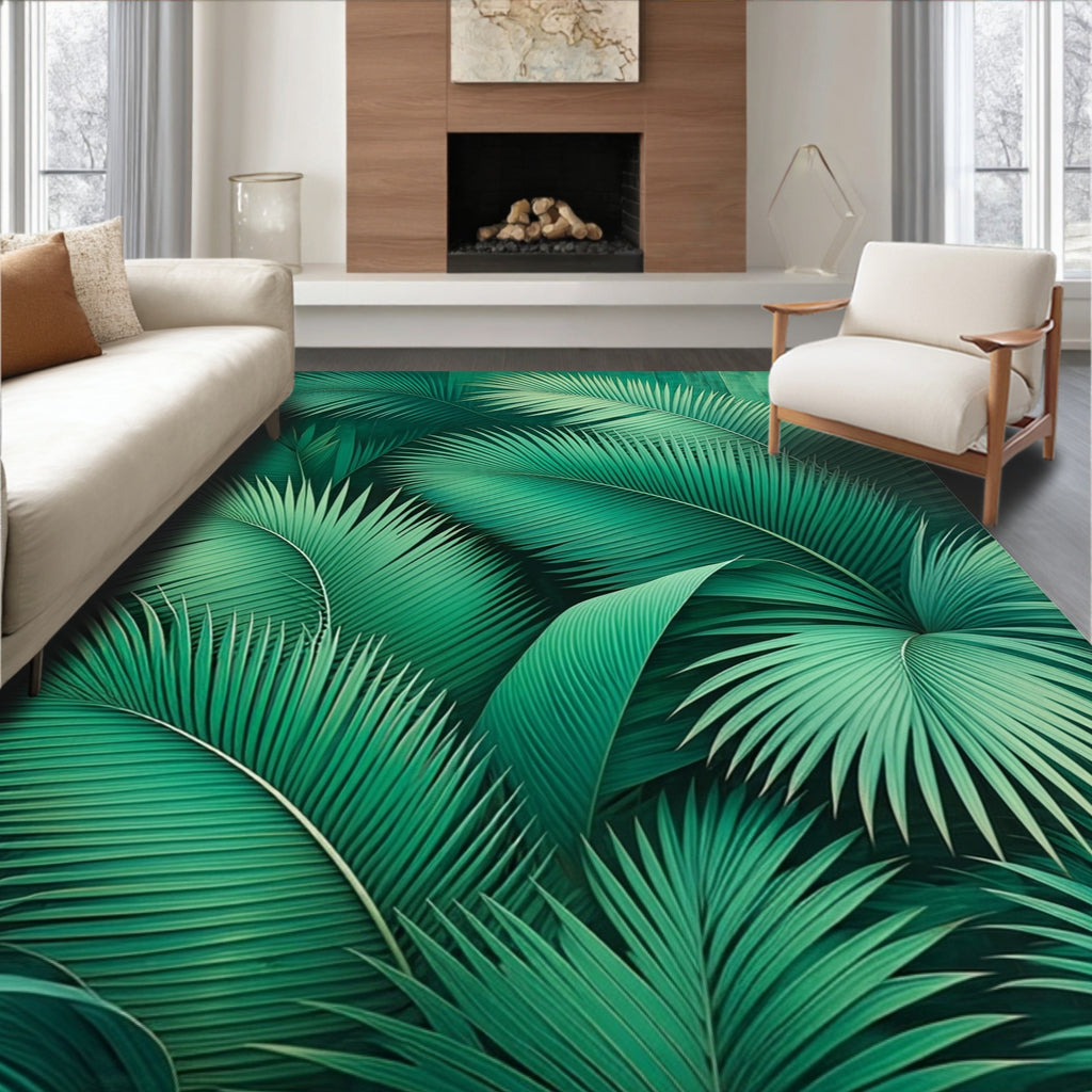 Lush Greenery Tropical Palm Leaves Rug