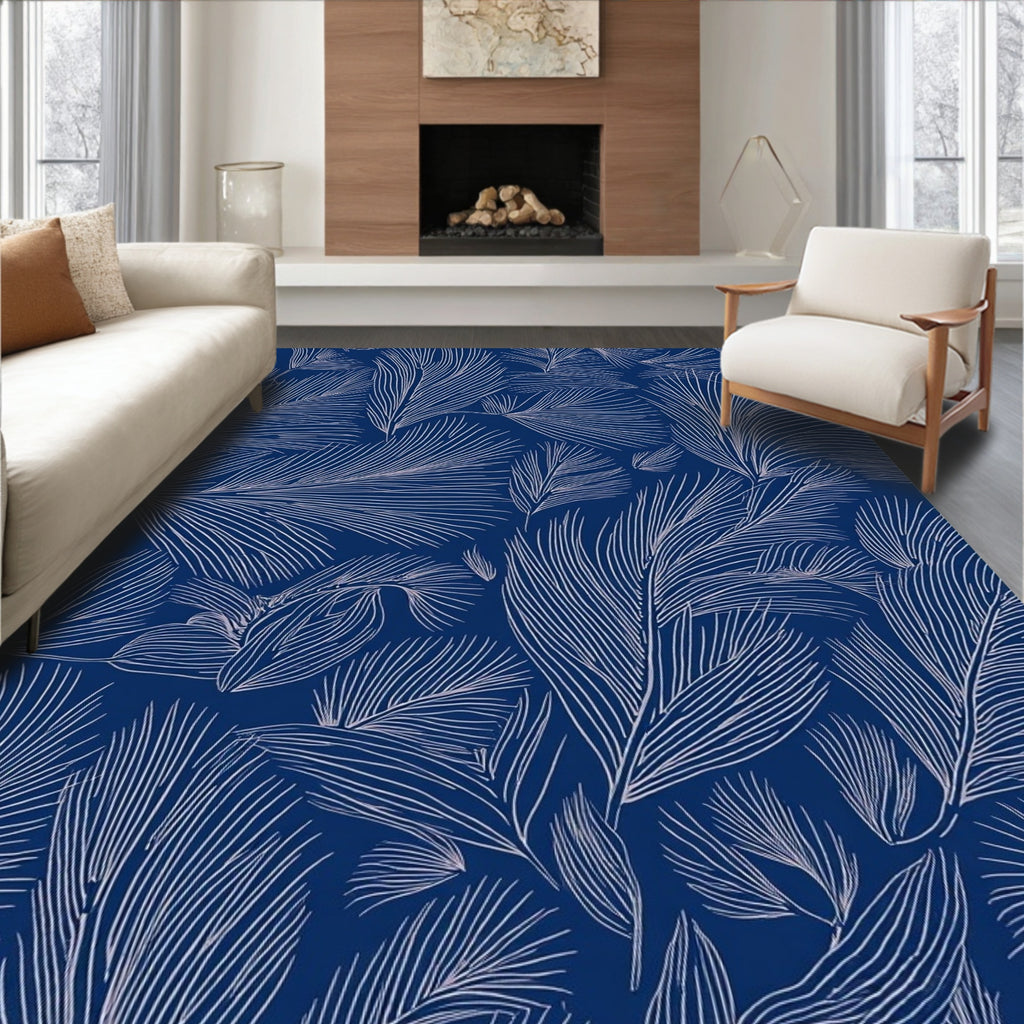 Outline Feather Pattern Navy Rug