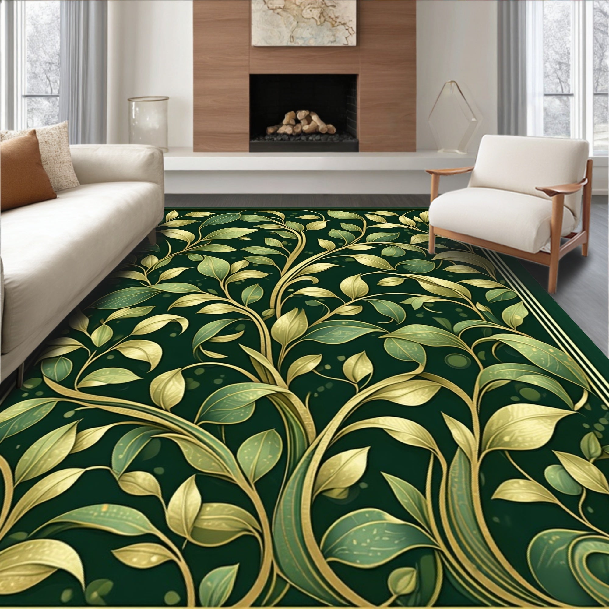Gilded Vine Leaf Pattern Rug