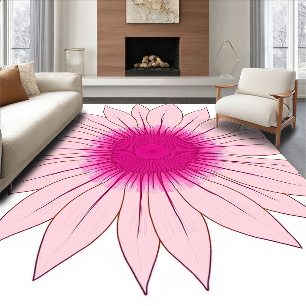 Pink Floral Daisy Radiating Design Rug