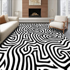 Abstract Black White Maze Pattern Rug