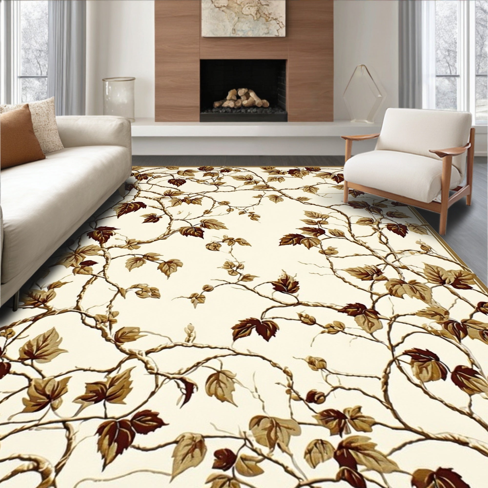 Vineyard Leaf Patterned Vintage Rug