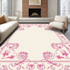 Ornate Pink Floral Scroll Border Rug