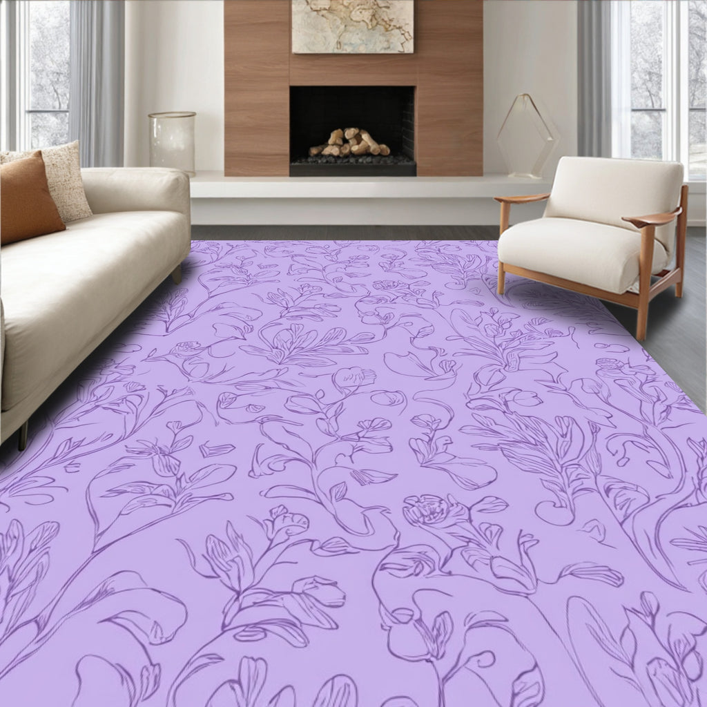 Botanical Sketch Floral Pattern Rug