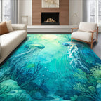 Ocean Jellyfish Watercolor Scene Rug