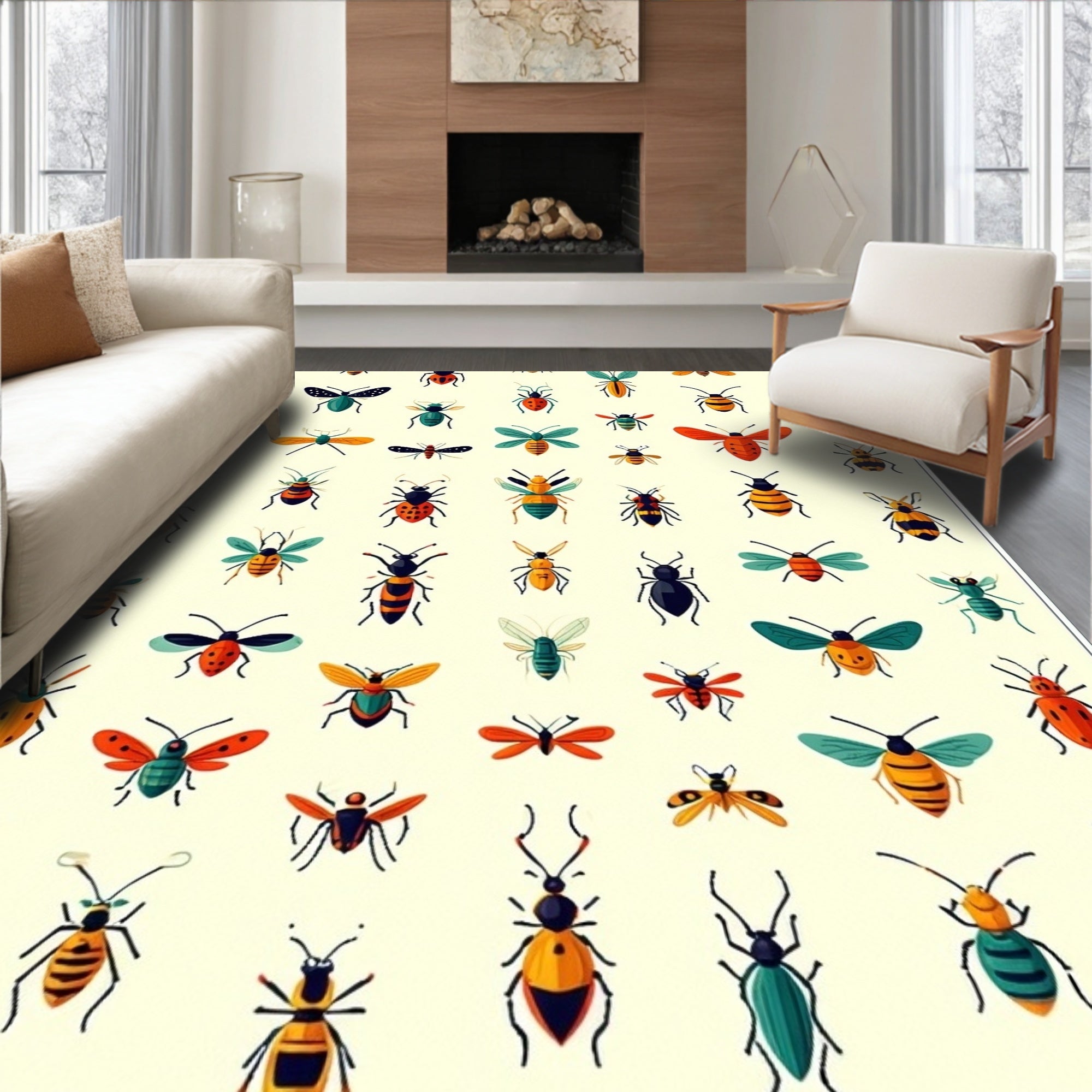 Whimsical Insect Patterned Pastel Rug