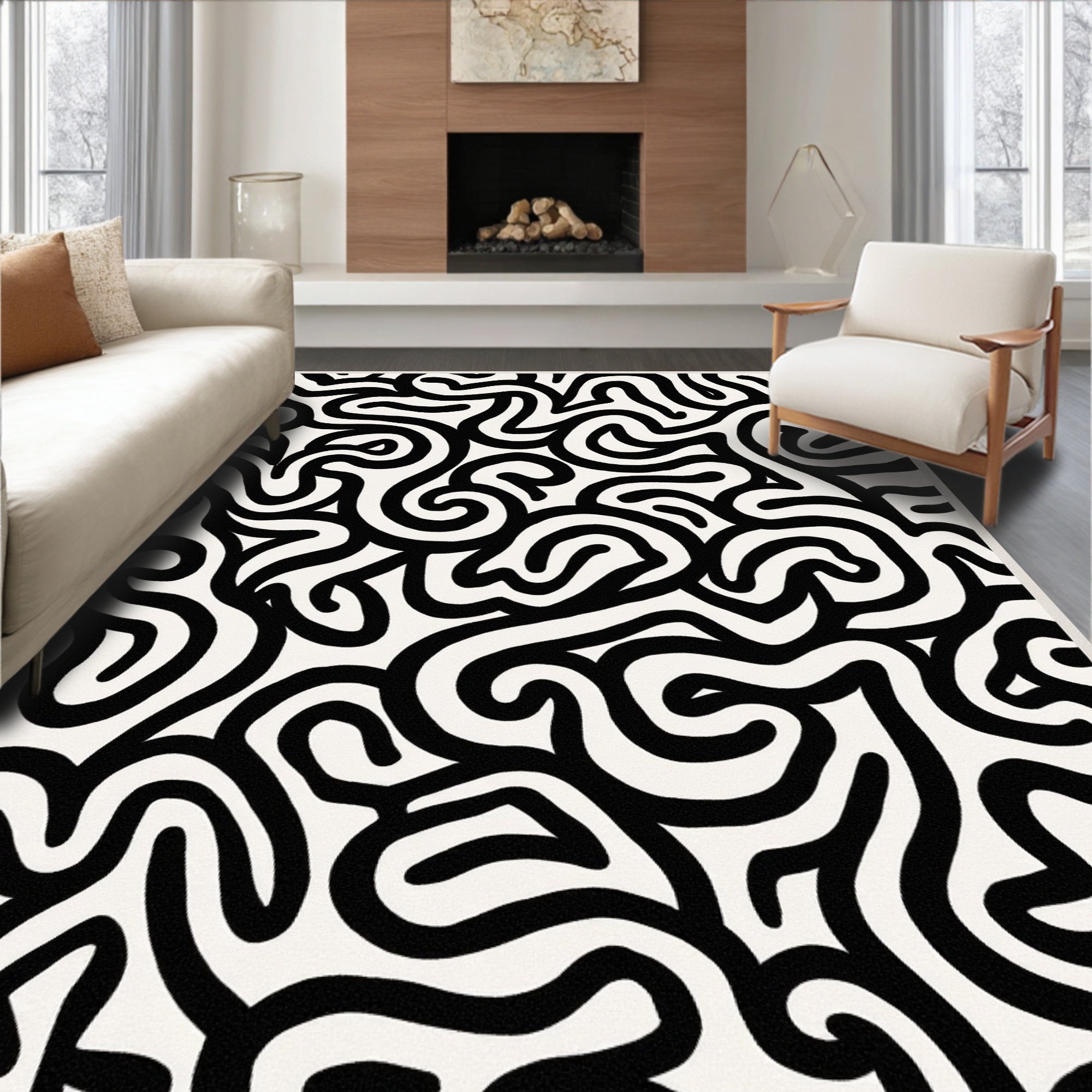 Abstract Swirl Line Pattern Rug