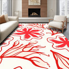 Coral Red Floral Graphic Rug