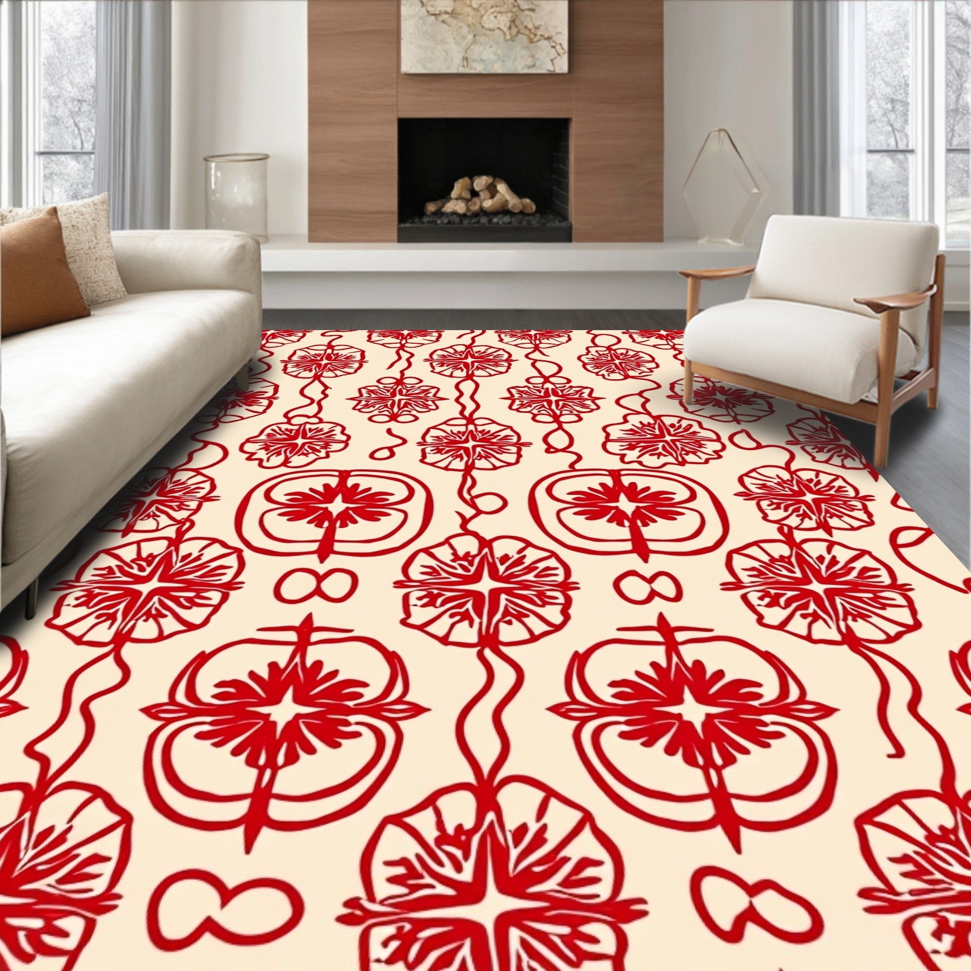 Red Floral Chain Pattern Design Rug