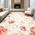 Elegant Coral And Cream Floral Design Rug