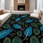 Tropical Blue and Green Leaf Pattern Rug