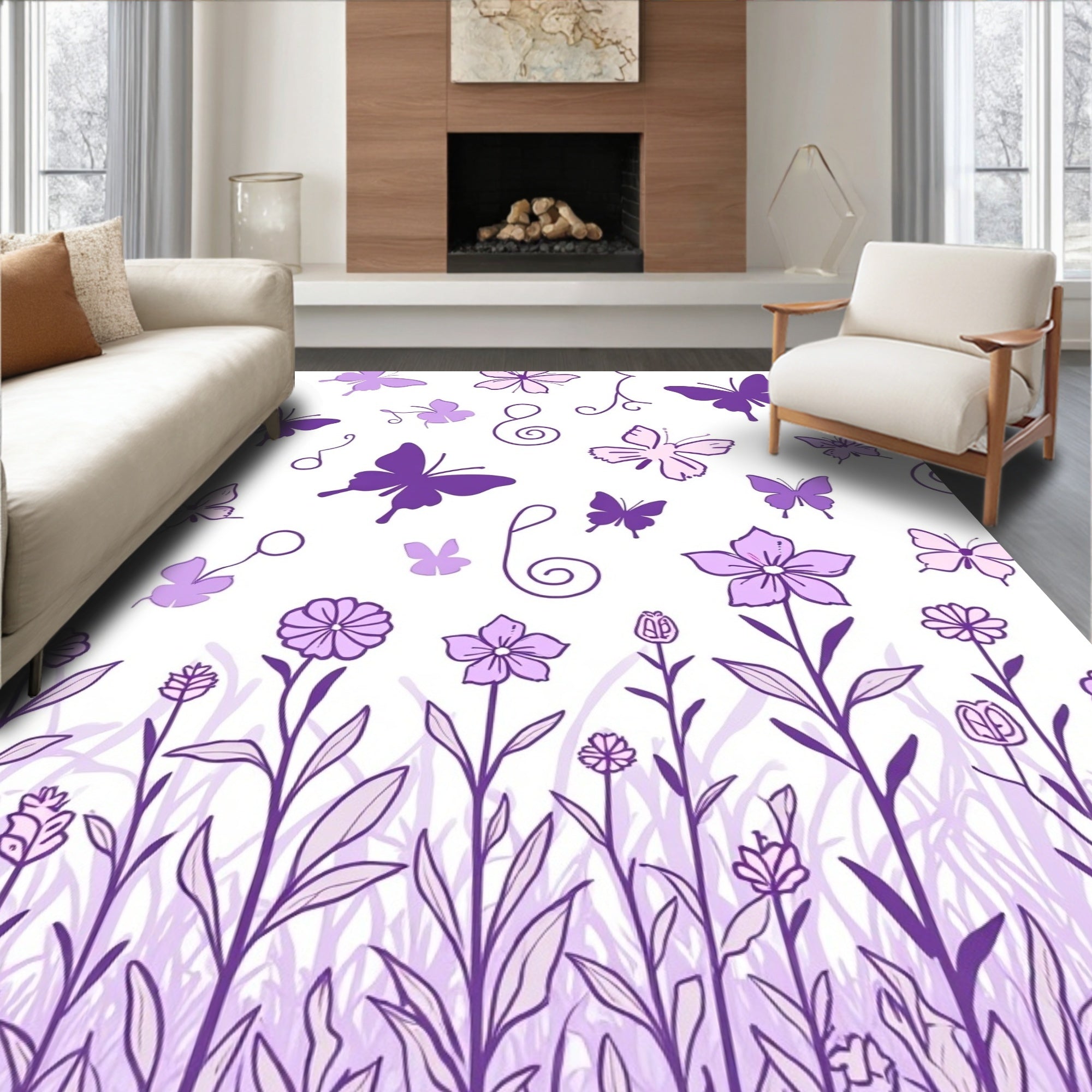Purple Butterfly Flower Delight Rug