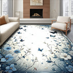Whimsical Blue Butterfly Floral Garden Rug