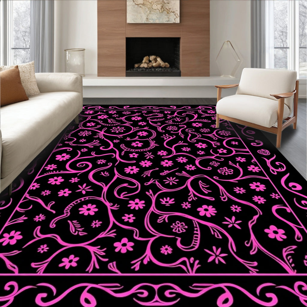 Whimsical Floral Vine Pattern Rug
