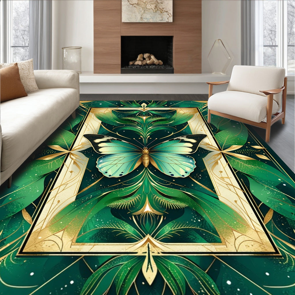 Emerald Butterfly Gold Leaf Art Nouveau Rug