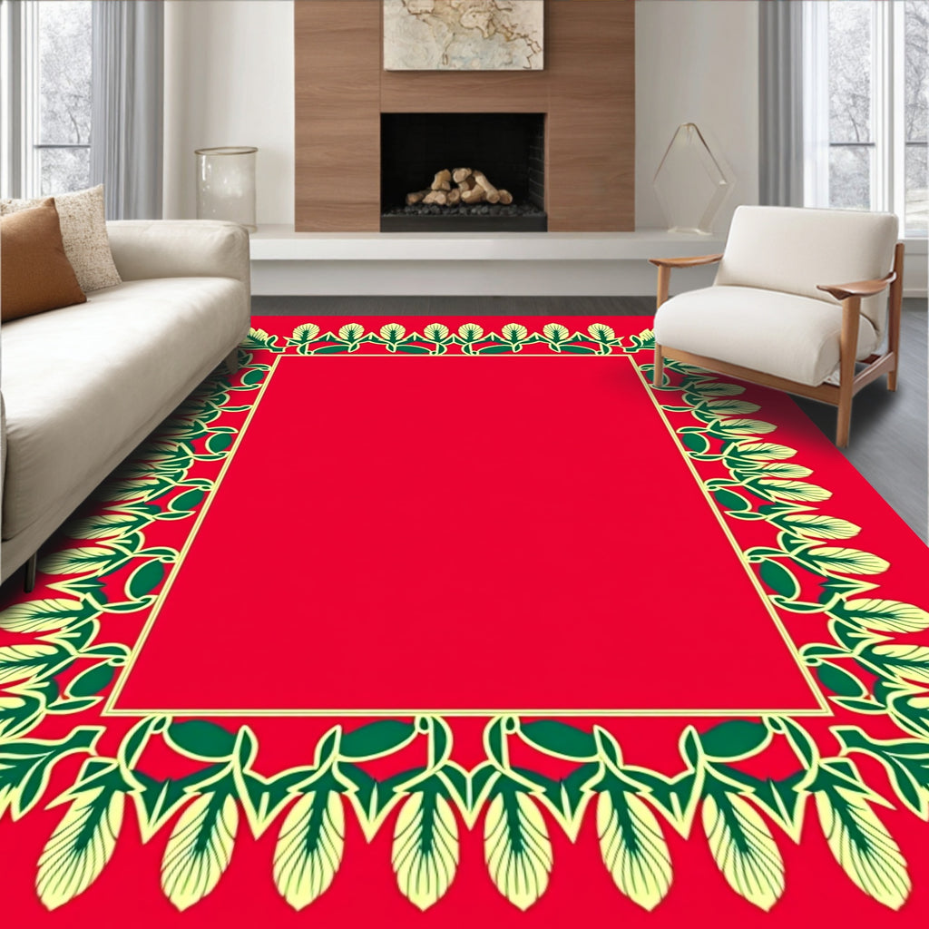 Red And Cream Floral Vine Border Rug