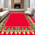 Red And Cream Floral Vine Border Rug