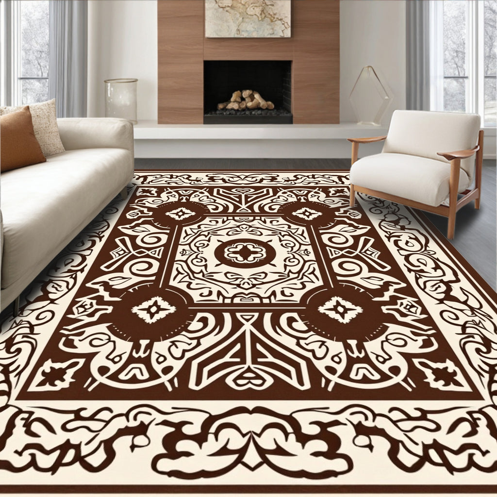 Brown And Cream Intricate Pattern Rug