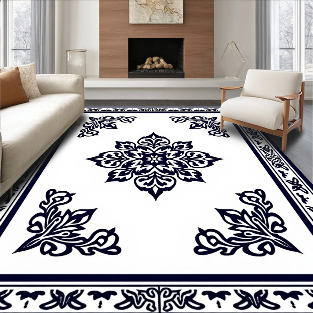 Elegant Floral Medallion Border Rug