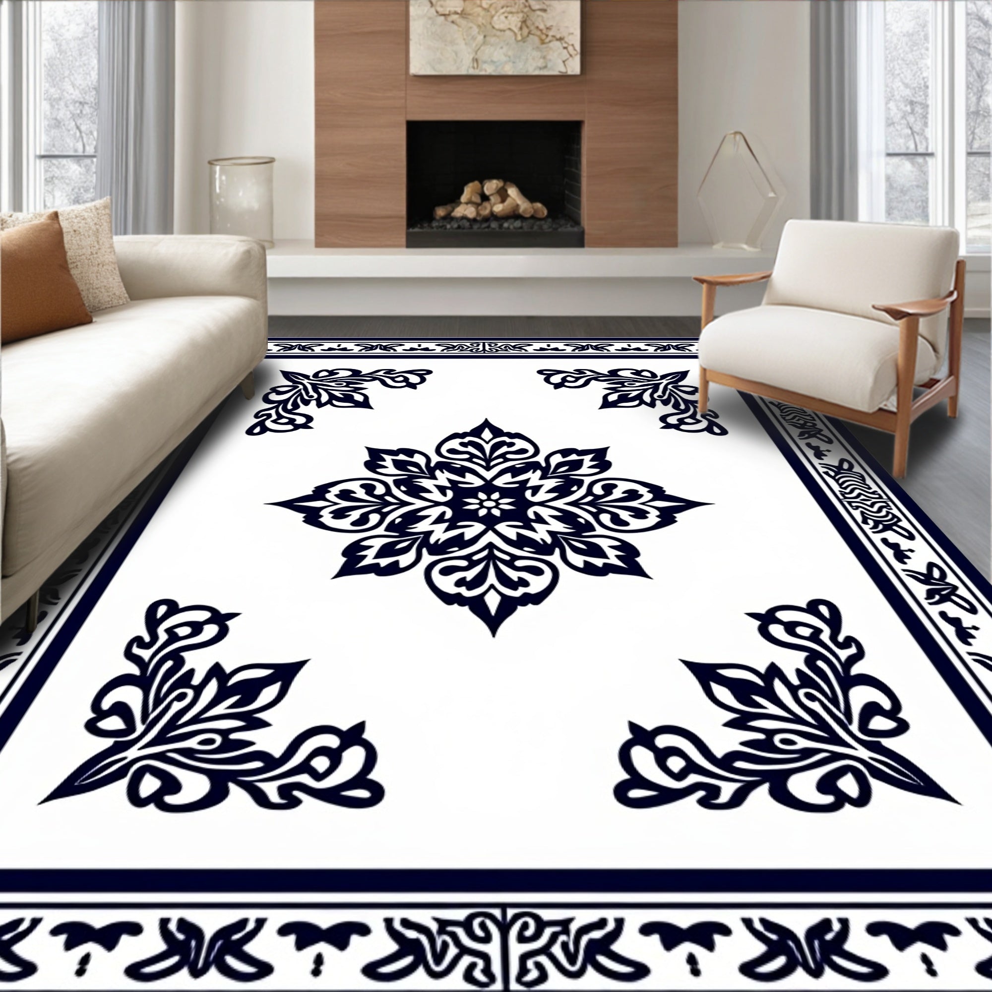 Elegant Floral Medallion Border Rug