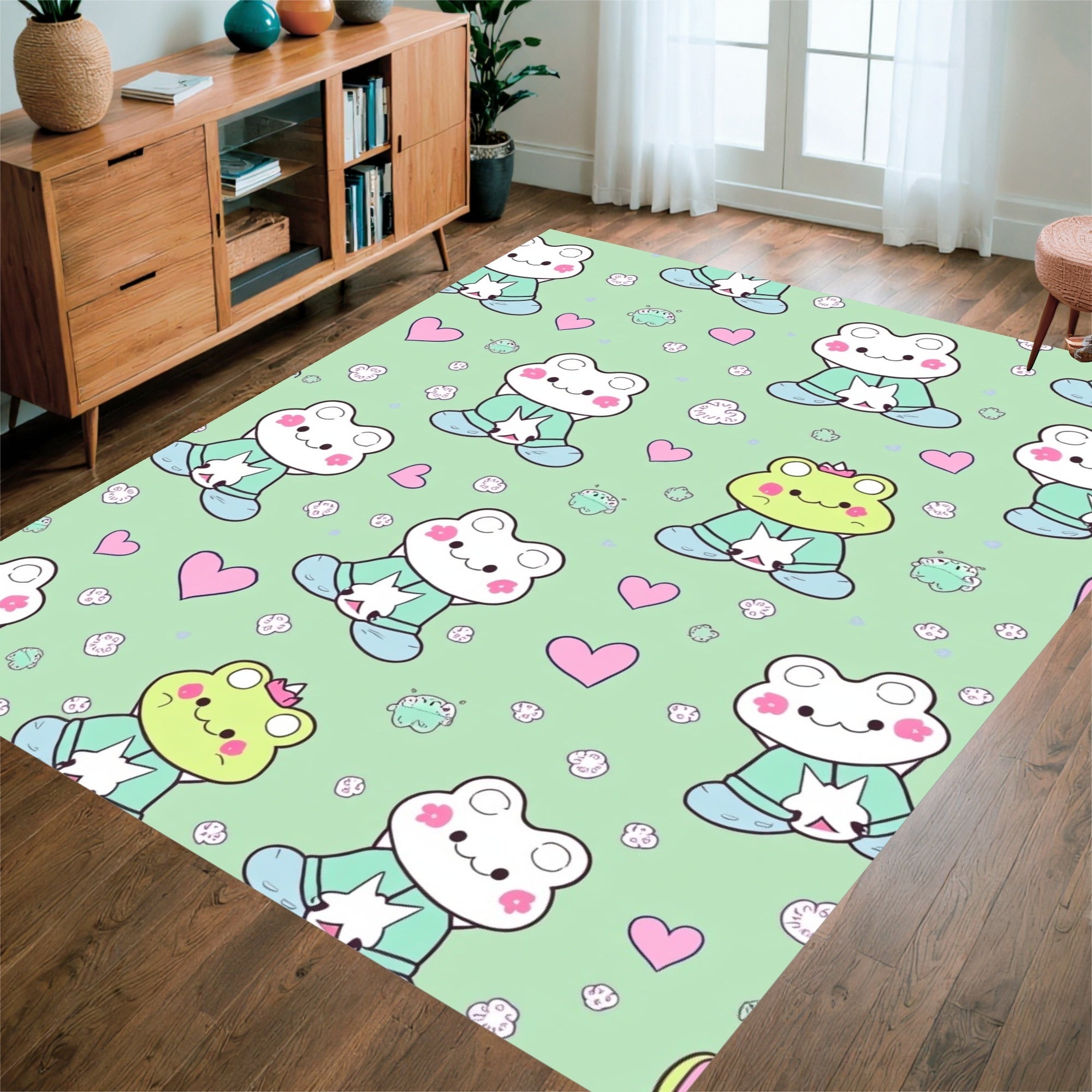 Cute Frogs And Hearts Pattern Rug