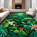 Lush Jungle Bird Floral Pattern Rug