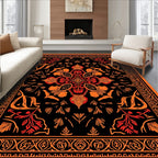 Bold Floral Motif Orange Red Rug